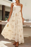 Printed Square Neck Maxi Cami Dress Beige