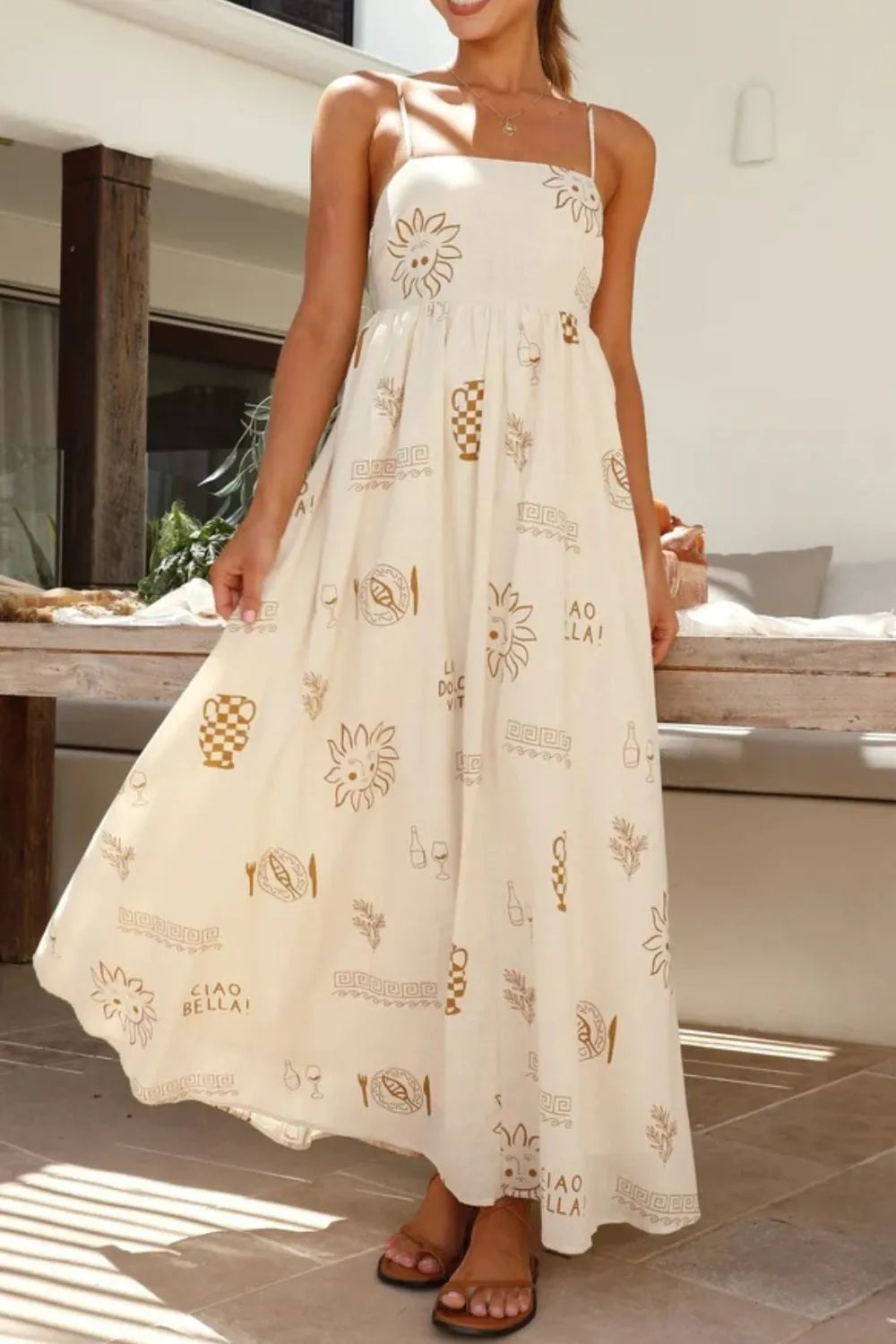 Stylish Printed Square Neck Maxi Cami Dress | Chic Opaque 100% Polyester Women's Attire