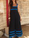 Contrast Trim Square Neck Maxi Cami Dress Black Blue