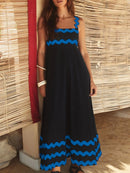 Contrast Trim Square Neck Maxi Cami Dress Black Blue