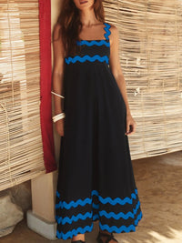 Contrast Trim Square Neck Maxi Cami Dress Black Blue