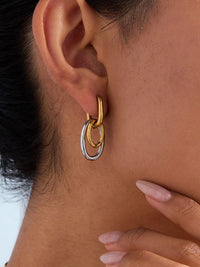 Stainless Steel Two-Tone Interlocked Hoop Earrings Gold One Size