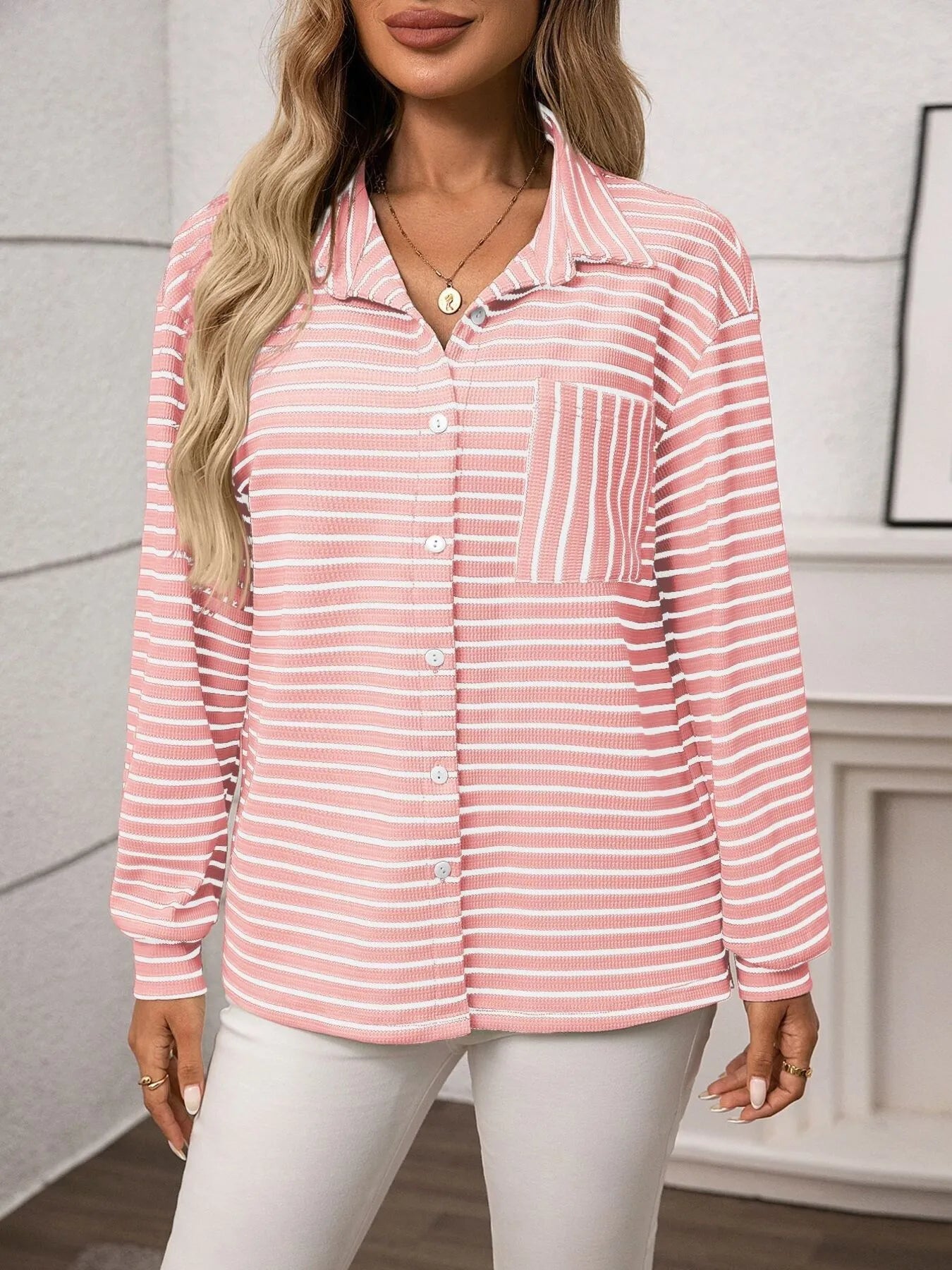 Striped Button Up Long Sleeve Shirt