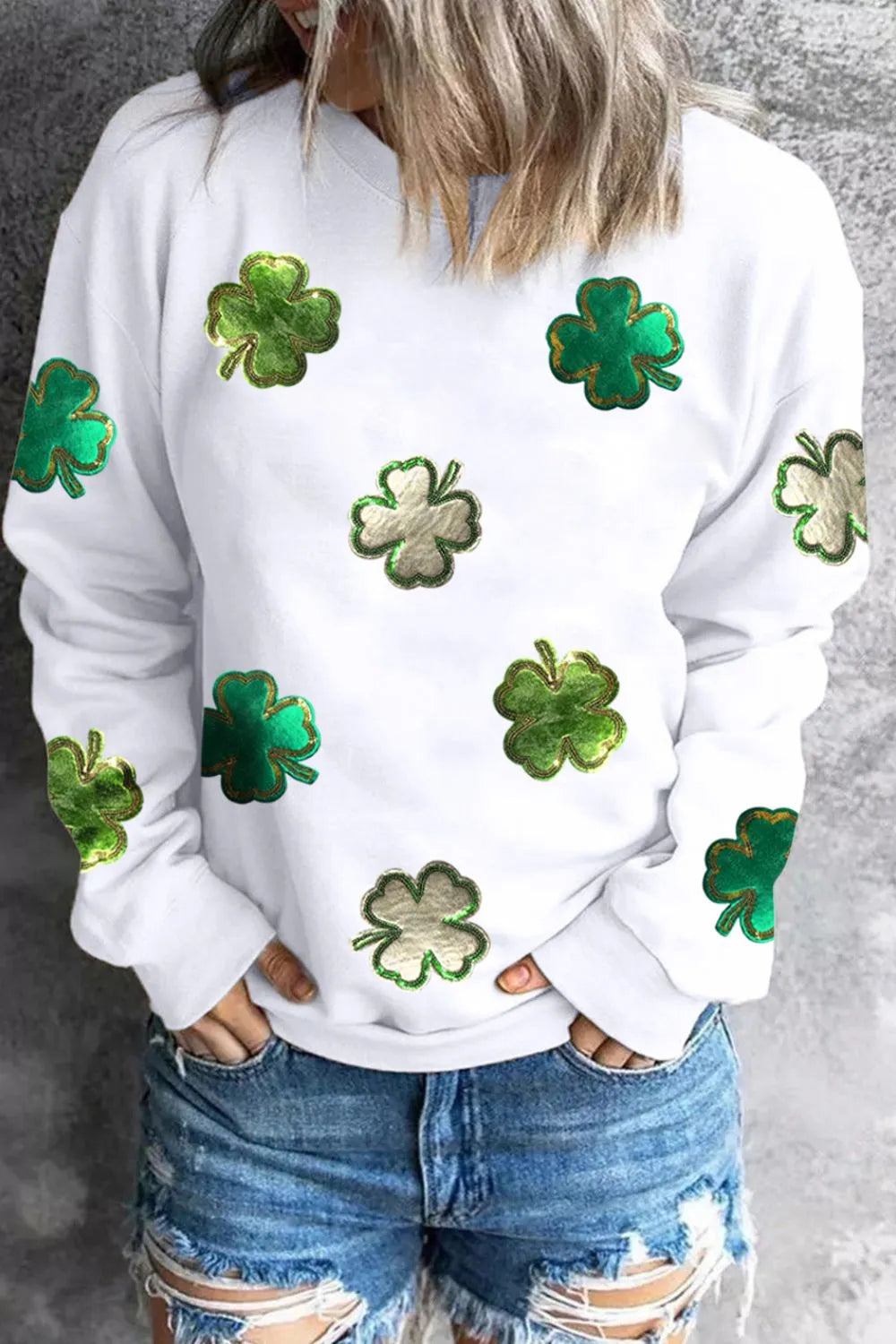 Lucky Clover Opaque Long Sleeve Sweatshirt in Soft 50% Cotton Blend - Slightly Stretchy Basics