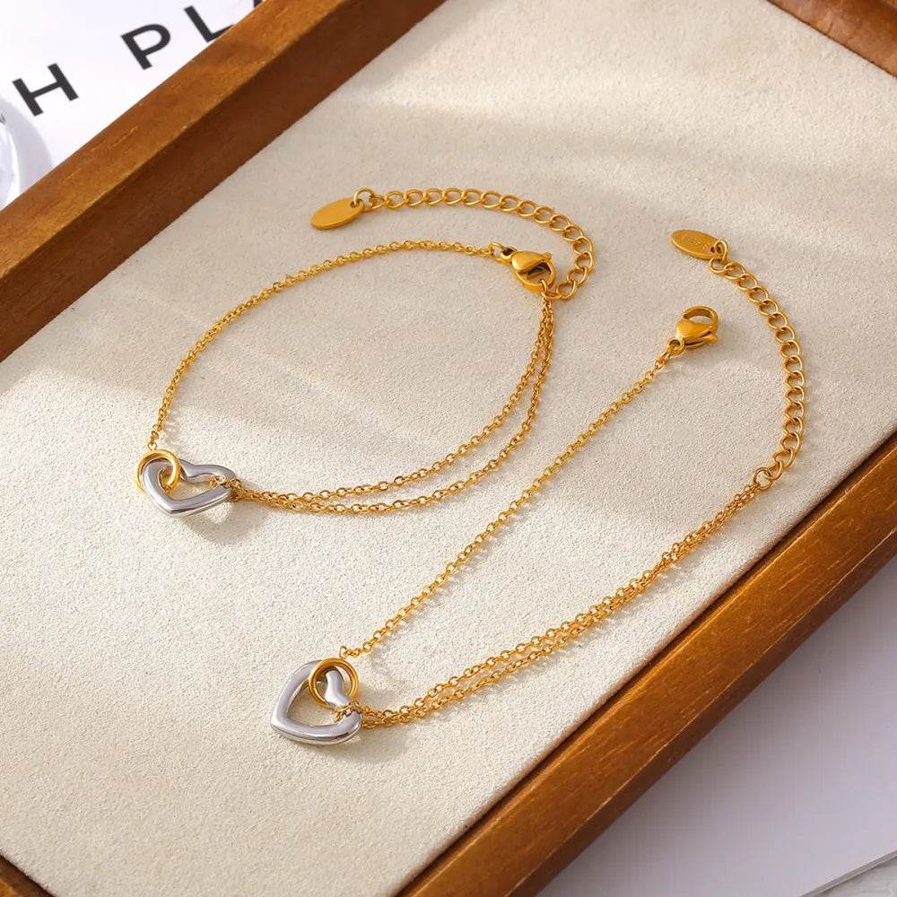 18K Gold-Plated Heart Bracelet with Extension Chain - Stylish and Durable Jewelry Accessory - Store 42
