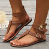 Double Buckle Toe Post Flats Sandals Brown