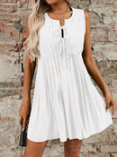 Tied Front Pleated Sleeveless Mini Dress White