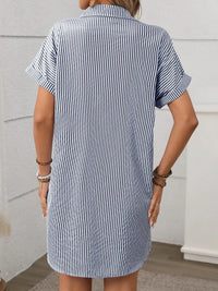 Striped Button Down Short Sleeve Mini Dress