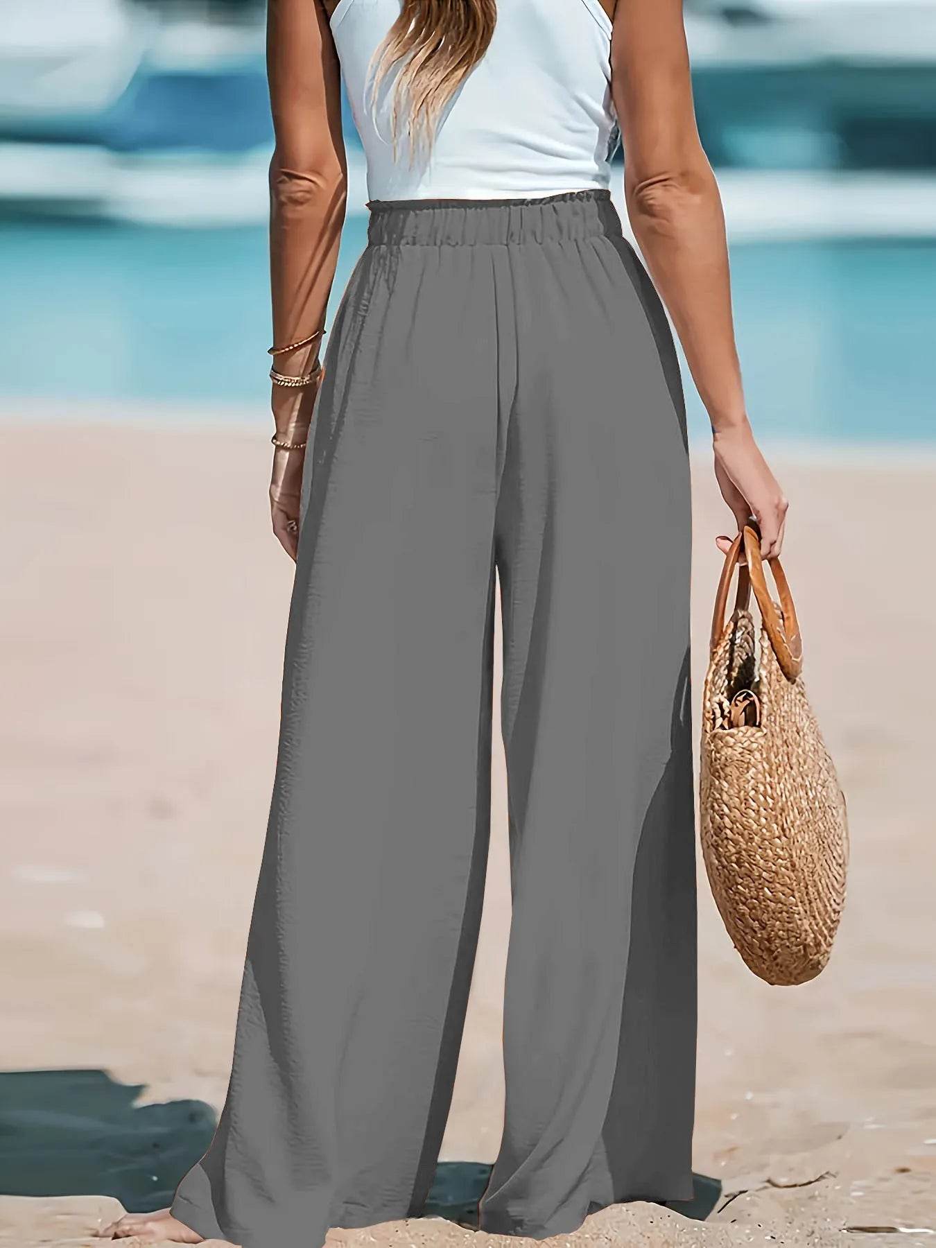 Full Size Drawstring Waist Wide Leg Pants Plus Size - Store 42