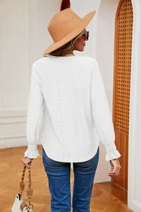 Stylish Contrast Flounce Sleeve Blouse - Opaque, Slightly Stretchy, Perfect for Casual Outings - Store 42