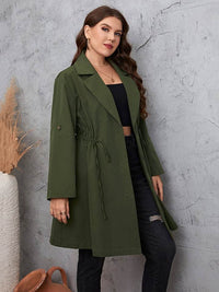 Honey Plus Size Lapel Collar Roll-Tab Sleeve Trench Coat - Store 42