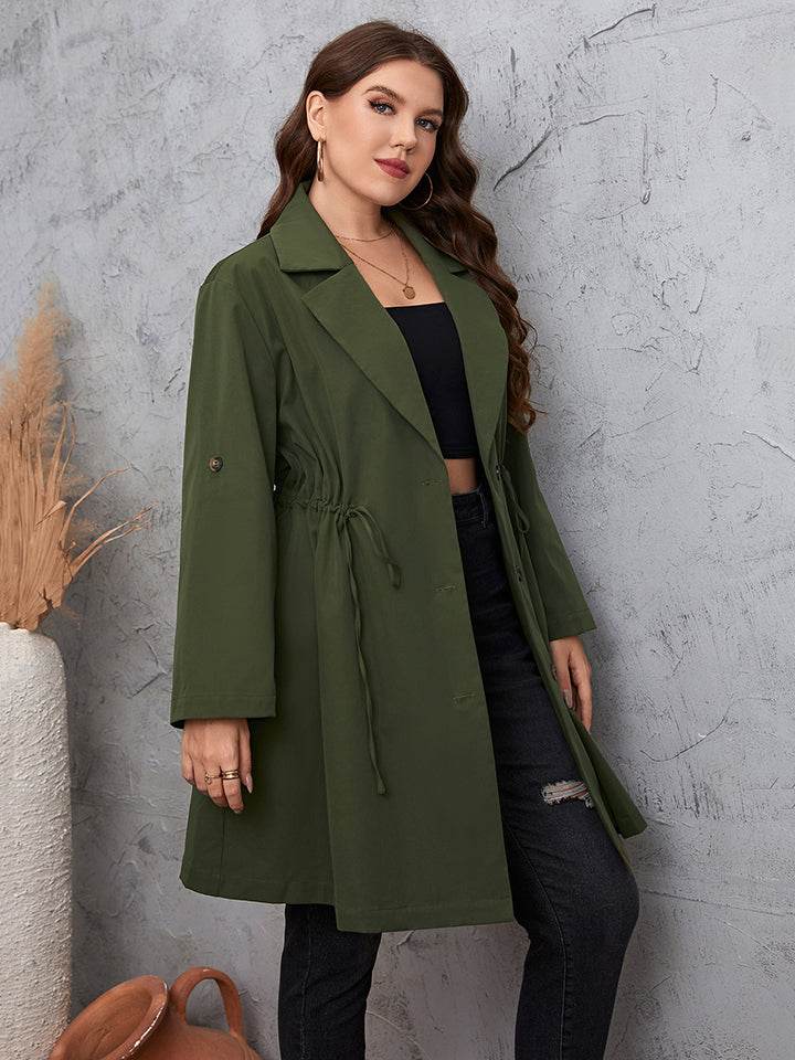 Honey Plus Size Lapel Collar Roll-Tab Sleeve Trench Coat - Store 42