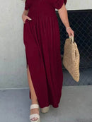 Full Size Deep V-Neck Maxi Dress with Side Slit Plus Size - Store 42