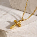 18K Gold-Plated Stainless Steel Cross Necklace - 19.7 In Chain with Extension, Modern Design - Store 42