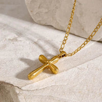 18K Gold-Plated Stainless Steel Cross Necklace - 19.7 In Chain with Extension, Modern Design - Store 42
