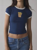 Trendsi Graphic Round Neck Short Sleeve T-Shirt - Slightly Stretchy, Opaque Fabric, 95% Polyester - Store 42
