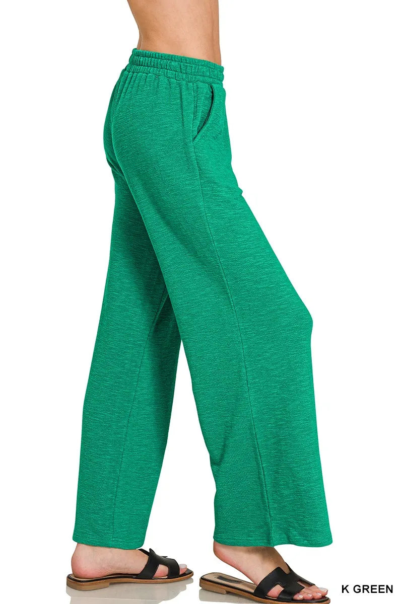 Zenana Cotton Slub Wide Leg Pants