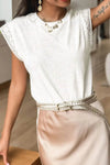 Lace Patchwork Cap Sleeve T-Shirt with Round Neck - Soft Polyester Cotton Blend - Store 42