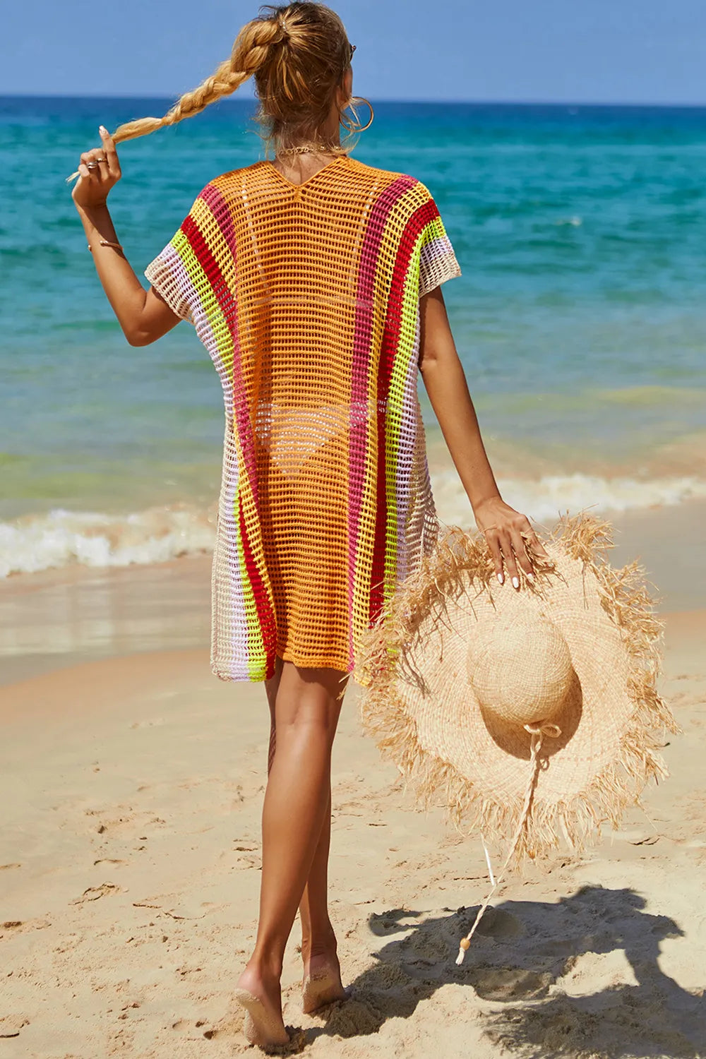 Angel Wings Openwork Knit Cover Up With Slits - Stylish 100% Viscose Beachwear