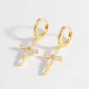 Elegant 925 Sterling Silver Zircon Cross Earrings - Platinum & 18K Gold-Plated - Store 42