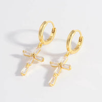 Elegant 925 Sterling Silver Zircon Cross Earrings - Platinum & 18K Gold-Plated - Store 42