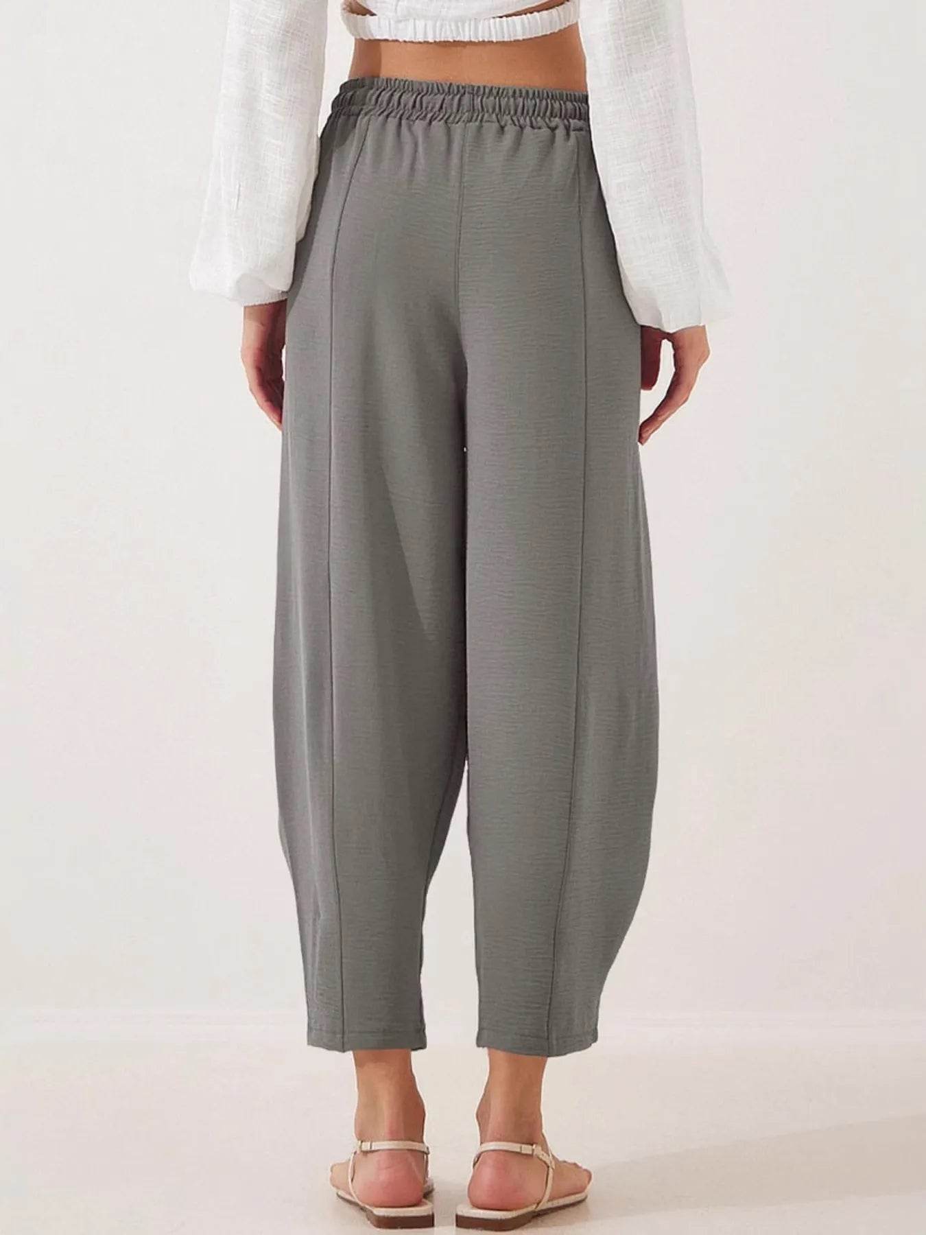Full Size Drawstring Wide Leg Cropped Pants Plus Size - Store 42