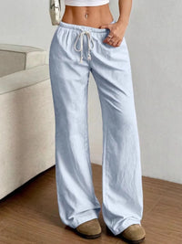 Drawstring Striped Wide Leg Pants