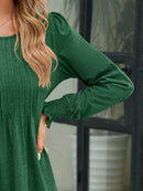 Stylish Smocked Round Neck Blouse With Lantern Sleeves - Opaque 65% Rayon, 35% Polyester - Store 42