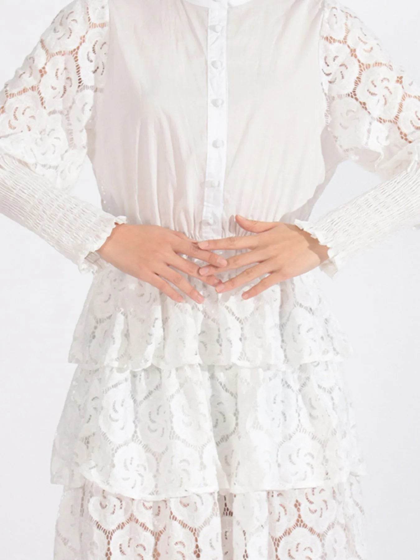 Full Size Lace Layered Long Sleeve Dress Plus Size - Store 42