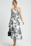Umgee Printed Tiered Tube Midi Dress Black