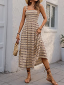 Printed Tiered Wide Strap Midi Dress