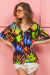 Trendy Tie Dye Print V-Neck Top in Soft Cotton - Chic Jersey Stitched Design - Store 42