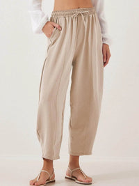 Full Size Drawstring Wide Leg Cropped Pants Plus Size - Store 42