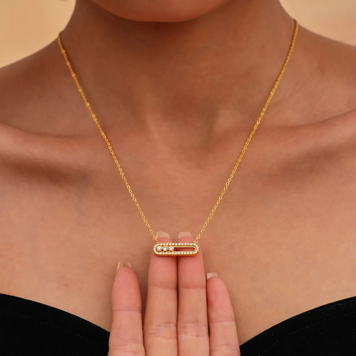 Moving Crystal Bar Necklace and Ring Jewelry Set