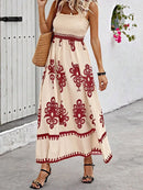 Smocked Printed Wide Strap Maxi Dress Rust
