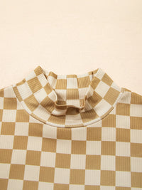 Check Pattern Turtleneck Slim Long Sleeve Tee