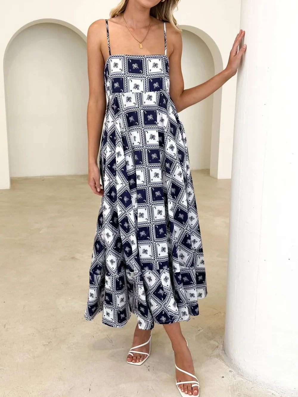 Square Neck Midi Cami Dress in Opaque 100% Polyester - Classic Comfort and Style