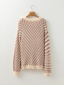 Stripe Checkerboard Drop Shoulder Balloon Sleeve Sweater