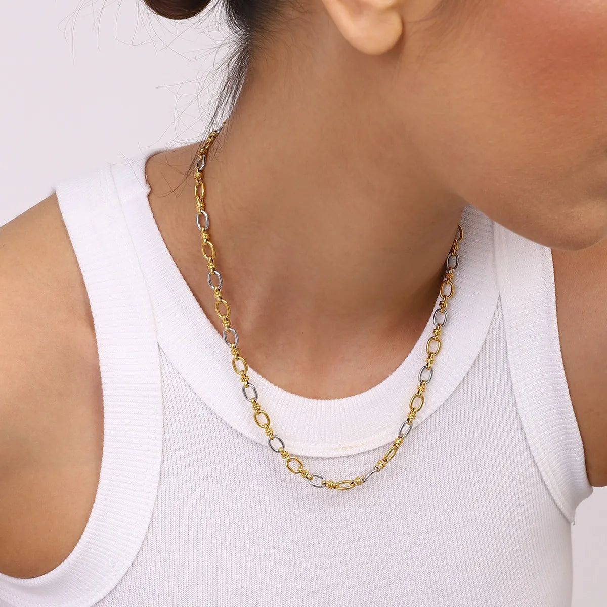 Elegant 2-Piece Two-Tone Chain Link Jewelry Set - 18K Gold-Plated Stainless Steel & Titanium
