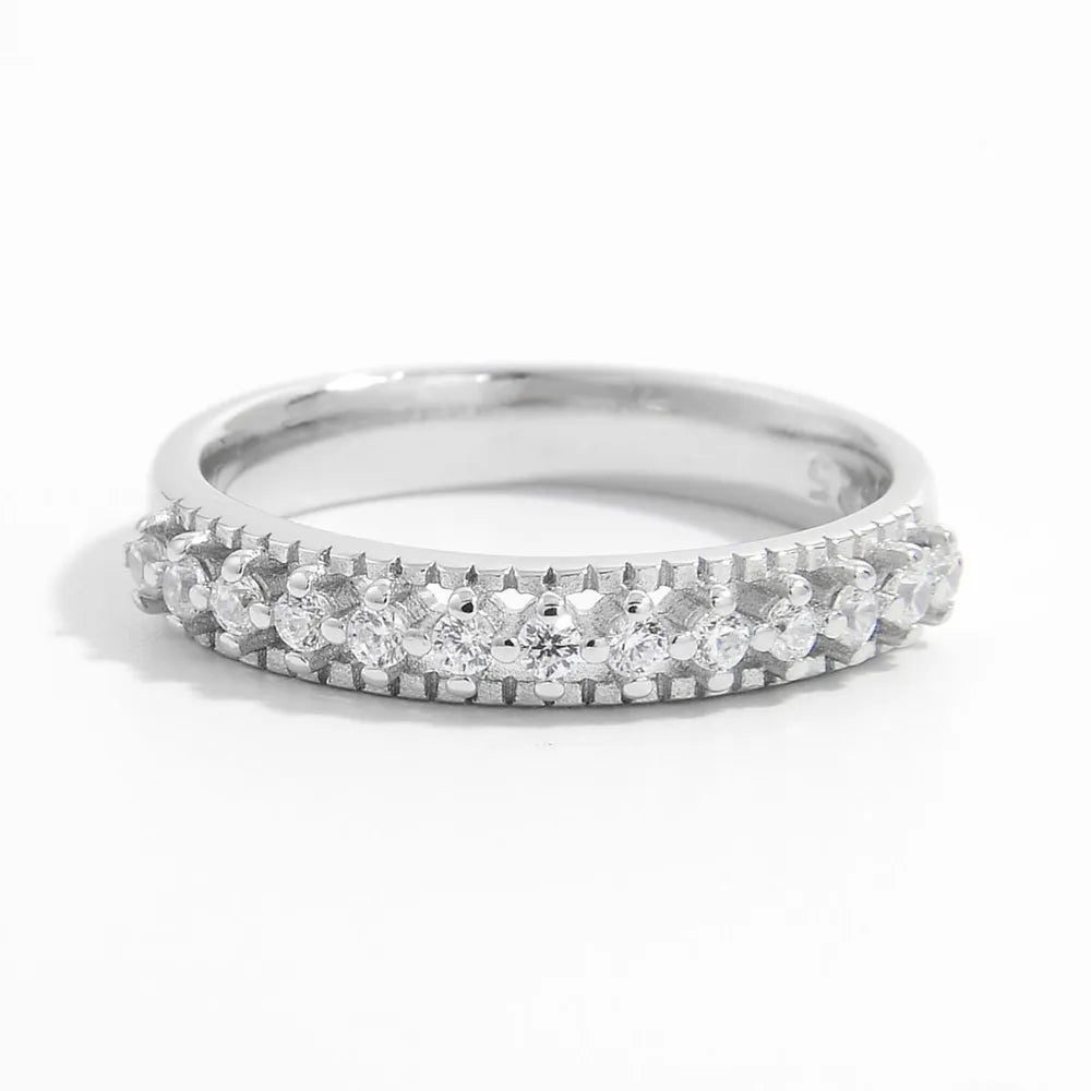 925 Sterling Silver Zircon Inlaid Ring for Elegant Style - Adjustable Sizes 6-8