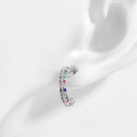 925 Sterling Silver Contrast Zircon Earrings Silver One Size