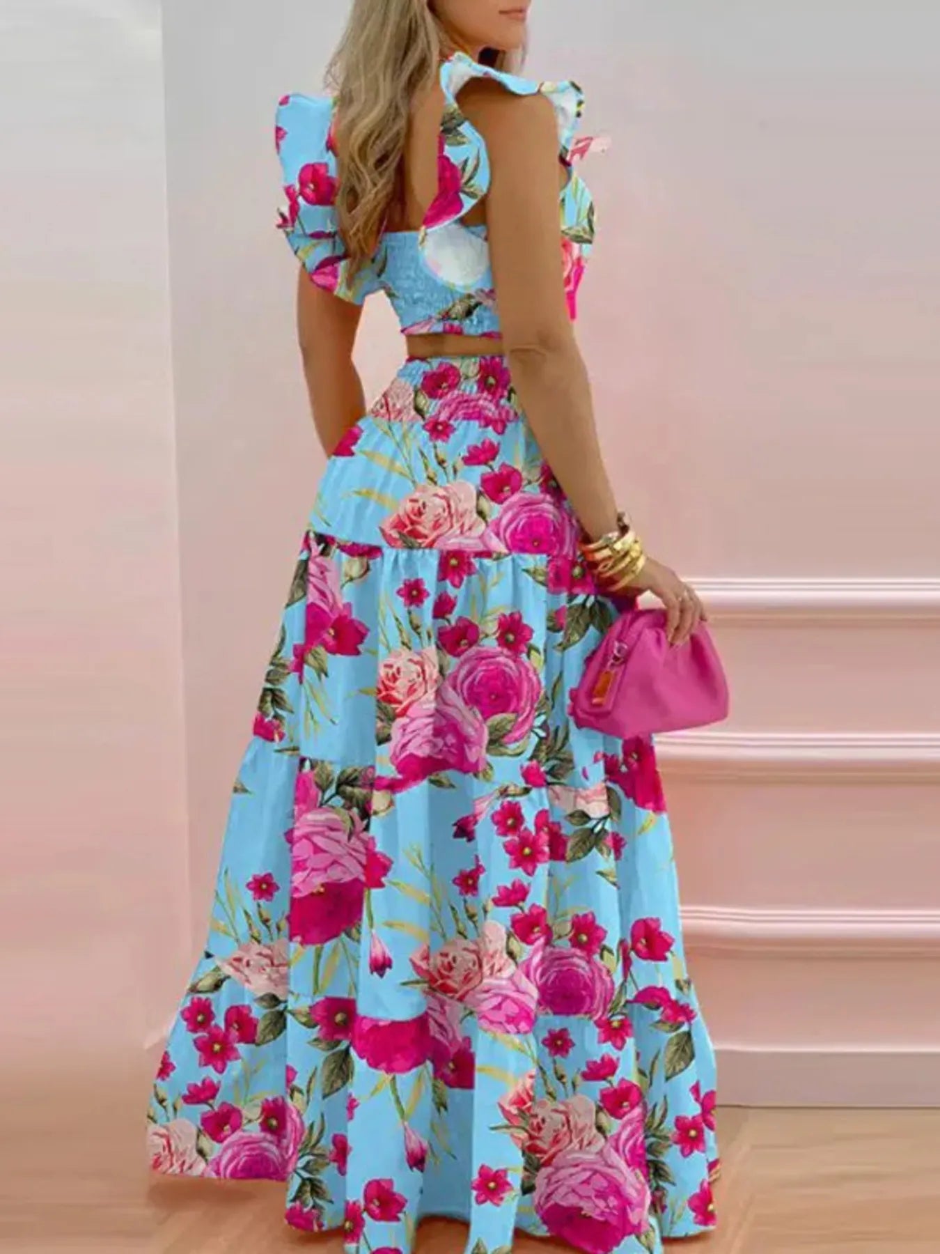 Full Size Ruffled Cami and Tiered Maxi Skirt Set Plus Size