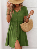 Button Front Flutter Sleeve Dress