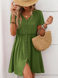 Button Front Flutter Sleeve Dress