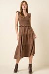 Mittoshop Smocked Ruffled Tiered Midi Dress Brown