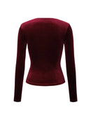 Elegant Velvet Long Sleeve Square Neck T-Shirt for Women - Slightly Stretchy Comfort - Store 42
