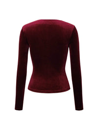 Elegant Velvet Long Sleeve Square Neck T-Shirt for Women - Slightly Stretchy Comfort - Store 42