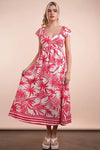 VERY J Tropical Printed Midi Summer Boho Dress Tomato Mix