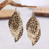 Leopard Print Leather Leaf Drop Earrings Gold One Size