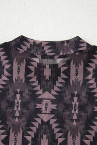 Aztec Print Mock Neck Short Sleeve Mesh T Shirt